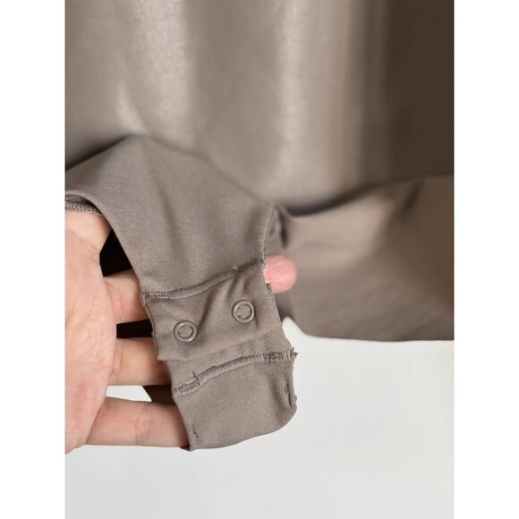 SKIMS Faux Leather Mock Neck Bodysuit 3X Long Sleeve Jasper Brown Thong Clubwear - Picture 5 of 14